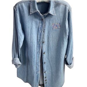 Three River Lady Golf Long Sleeve Button Up  Jean Denim Shirt Jacket Size L